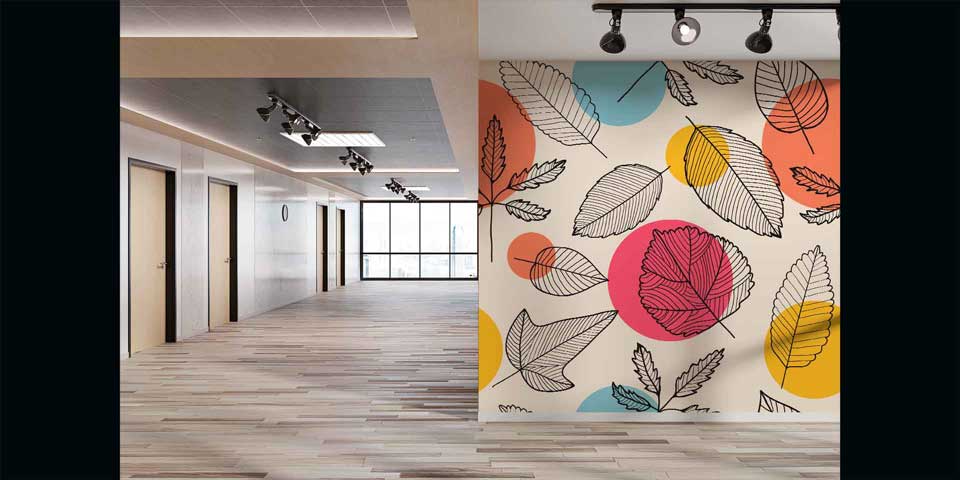 Renkli Geometrik Yaprak Desenli Modern Duvar Kağıdı 4259