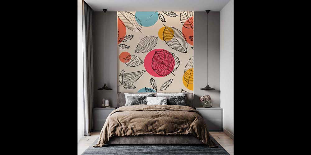 Renkli Geometrik Yaprak Desenli Modern Duvar Kağıdı 4259