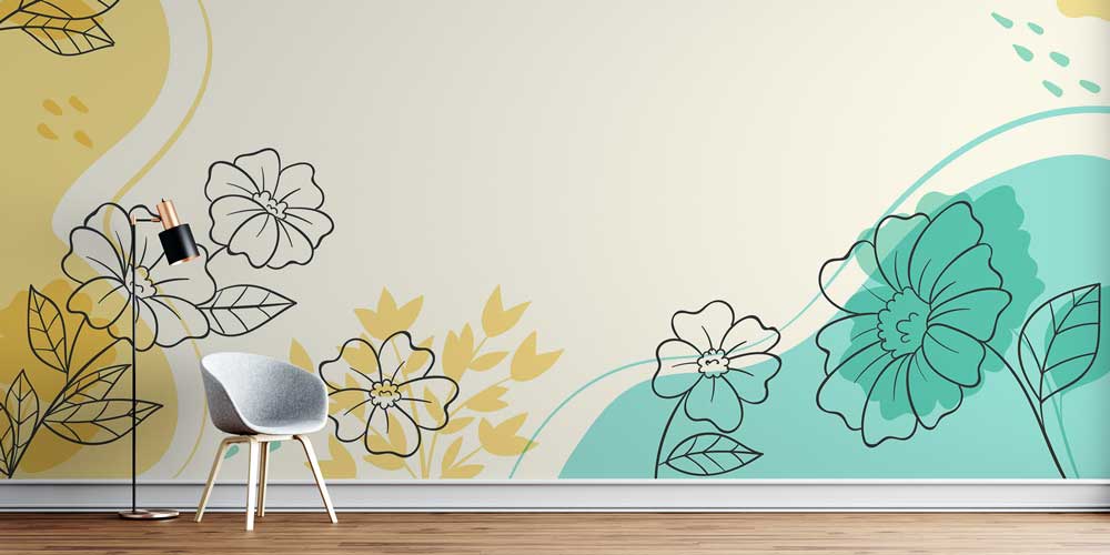 Pastel Çizgisel Çiçek Desenli Modern Duvar Kağıdı 4249