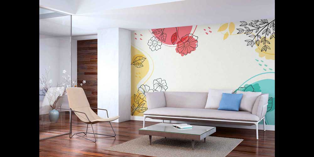 Pastel Çizgisel Çiçek Desenli Modern Duvar Kağıdı 4249