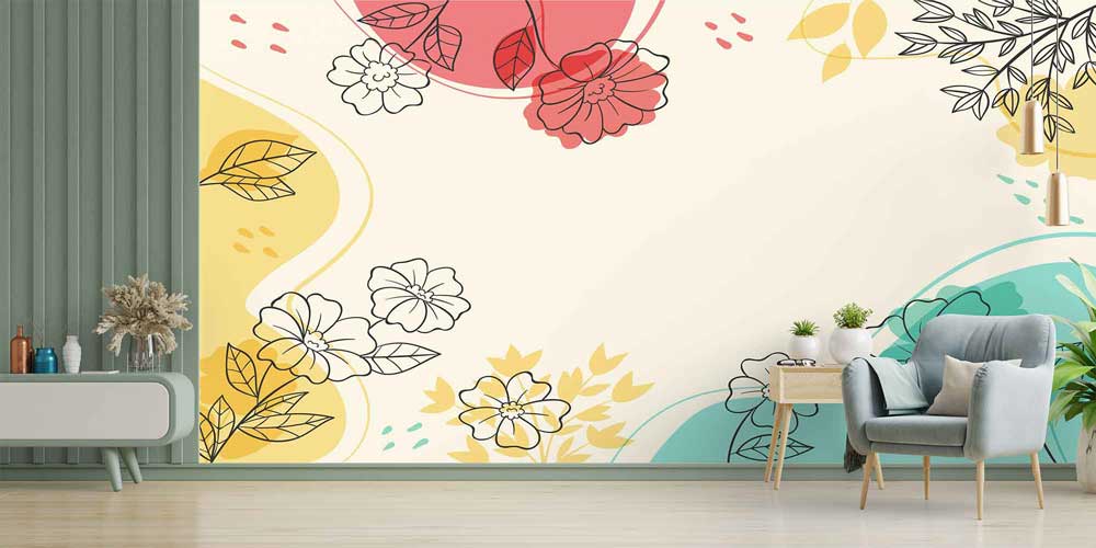 Pastel Çizgisel Çiçek Desenli Modern Duvar Kağıdı 4249