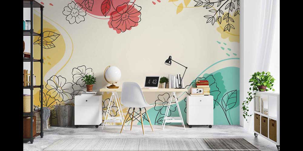 Pastel Çizgisel Çiçek Desenli Modern Duvar Kağıdı 4249