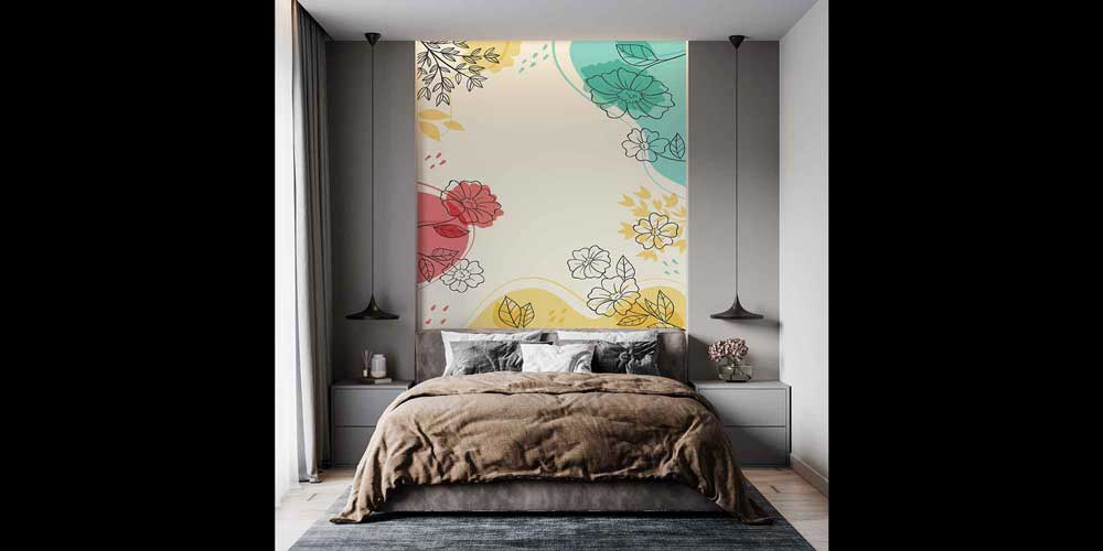 Pastel Çizgisel Çiçek Desenli Modern Duvar Kağıdı 4249