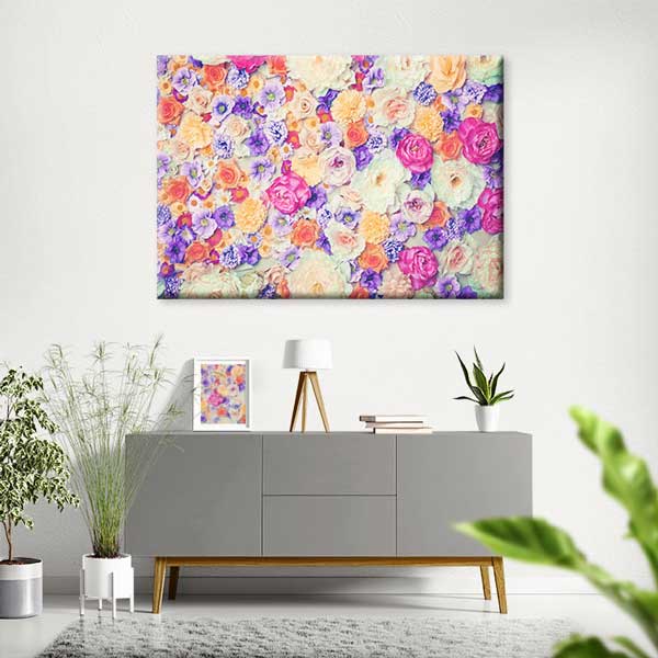 Pastel Tonlarda Yoğun Çiçek Desenli Kanvas Tablo 4225