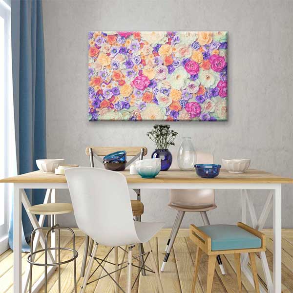 Pastel Tonlarda Yoğun Çiçek Desenli Kanvas Tablo 4225