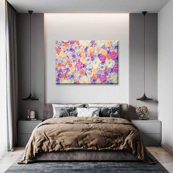 Pastel Tonlarda Yoğun Çiçek Desenli Kanvas Tablo 4225