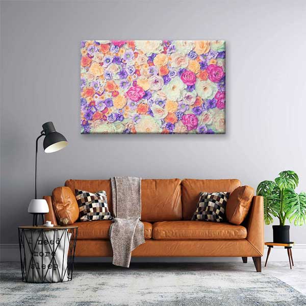 Pastel Tonlarda Yoğun Çiçek Desenli Kanvas Tablo 4225