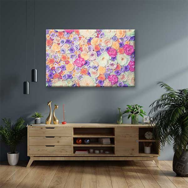 Pastel Tonlarda Yoğun Çiçek Desenli Kanvas Tablo 4225