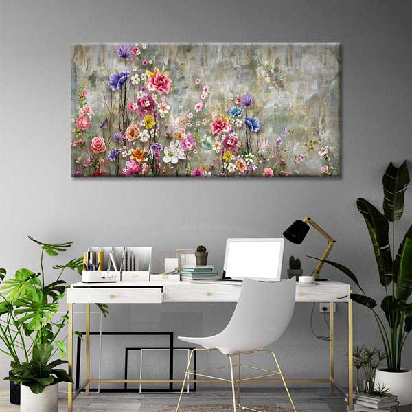 Dokulu Zeminde Pastel Çiçek Bahçesi Temalı Kanvas Tablo 4233