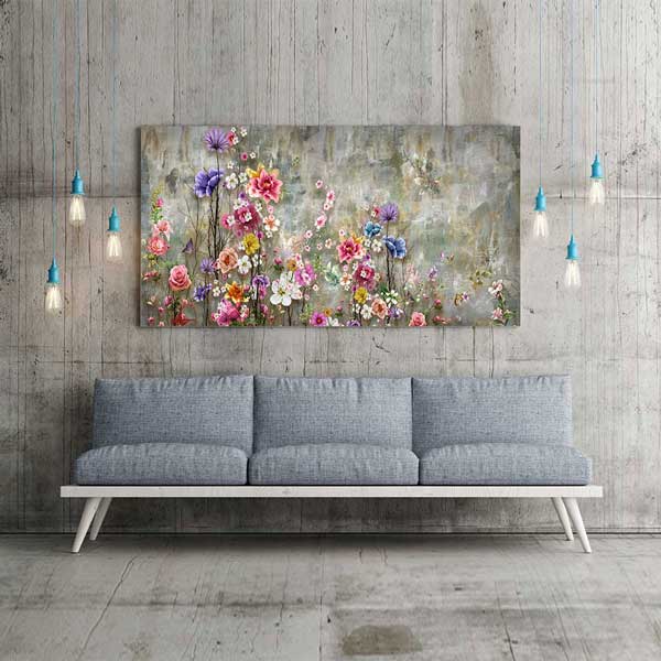 Dokulu Zeminde Pastel Çiçek Bahçesi Temalı Kanvas Tablo 4233