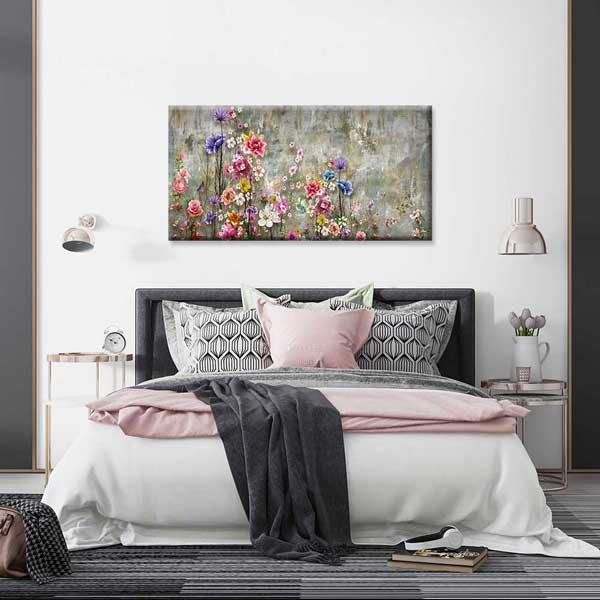 Dokulu Zeminde Pastel Çiçek Bahçesi Temalı Kanvas Tablo 4233