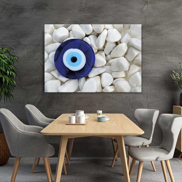 eye-clinic-wall-art-1553-01 Nazar Boncuğu ve Beyaz Taşlar Temalı Duvar Tablosu – 1553