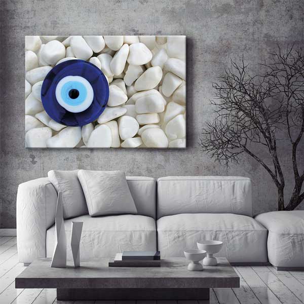 eye-clinic-wall-art-1553-02 Nazar Boncuğu ve Beyaz Taşlar Temalı Duvar Tablosu – 1553
