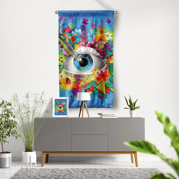 Sürrealist Göz ve Renkli Detaylar Temalı Duvar Flaması 8205
