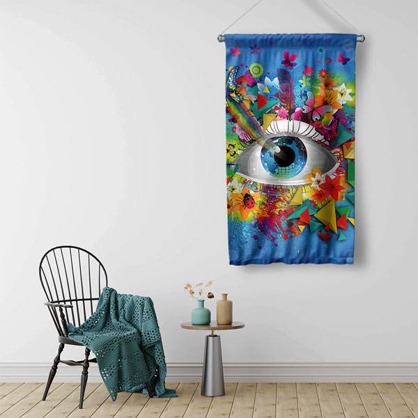 Sürrealist Göz ve Renkli Detaylar Temalı Duvar Flaması 8205