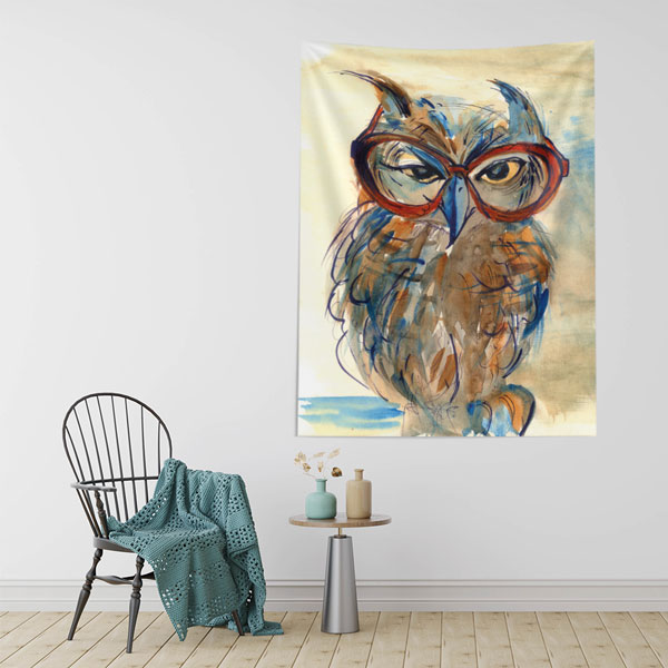 Gözlüklü Baykuş Desenli Duvar Örtüsü 8508