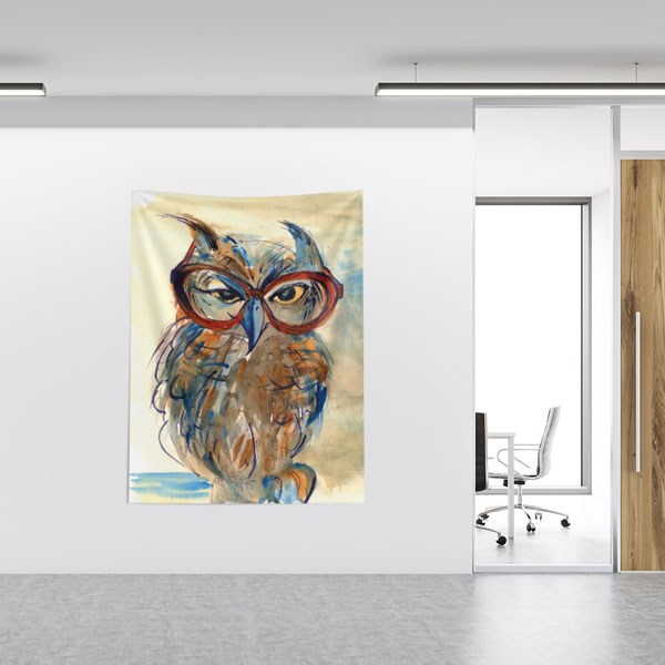 Gözlüklü Baykuş Desenli Duvar Örtüsü 8508