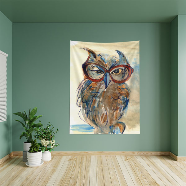 Gözlüklü Baykuş Desenli Duvar Örtüsü 8508