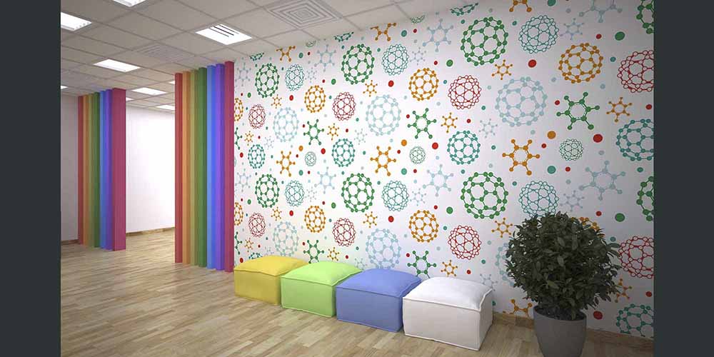 Soyut ve Renkli Bilim Temalı Duvar Kağıdı - Fen Sınıfı Modern Tasarım 1121