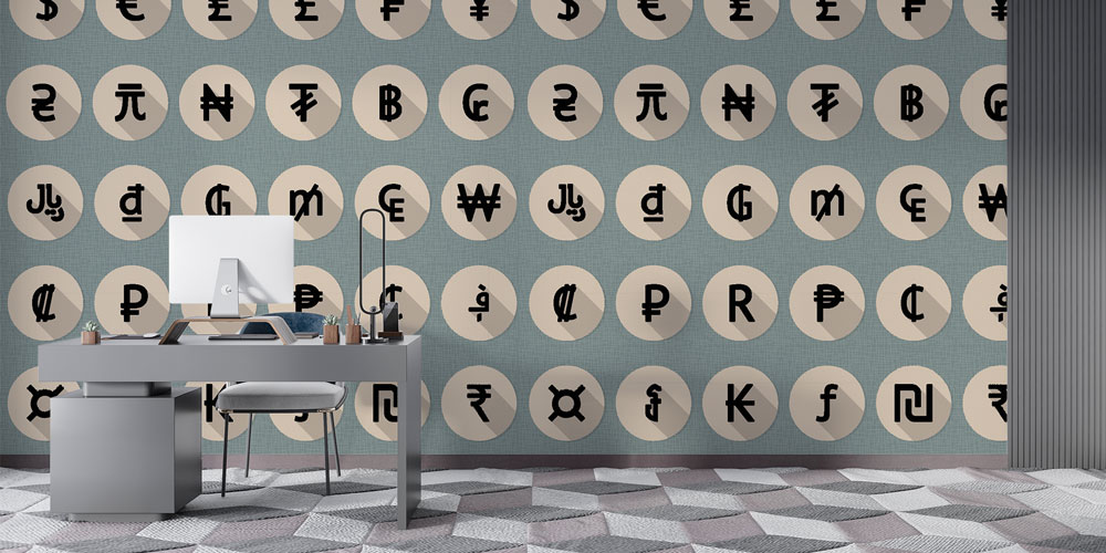 Dünya Para Birimleri Sembol Tasarımlı Duvar Kağıdı 5340