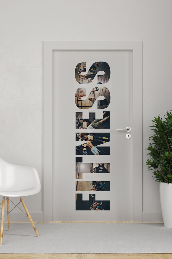 fitness-club-decoration-8947-0 "FİTNESS" Harfleri İçinde Spor Sahneleri Kapı Giydirme 8947