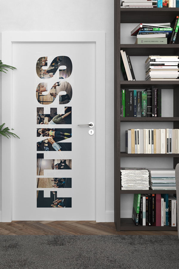 fitness-club-decoration-8947-02 "FİTNESS" Harfleri İçinde Spor Sahneleri Kapı Giydirme 8947