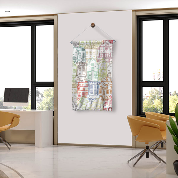 Renkli Ev Çizimli Modern Duvar Flaması 5625