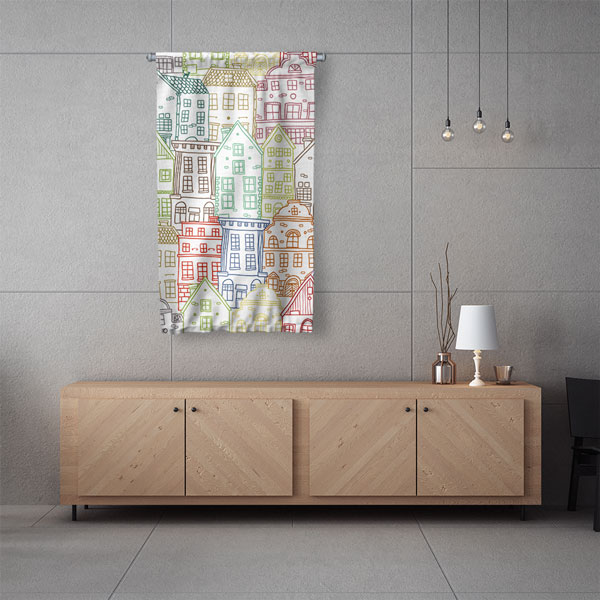 Renkli Ev Çizimli Modern Duvar Flaması 5625