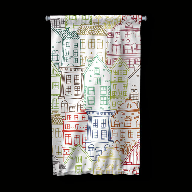 Renkli Ev Çizimli Modern Duvar Flaması 5625