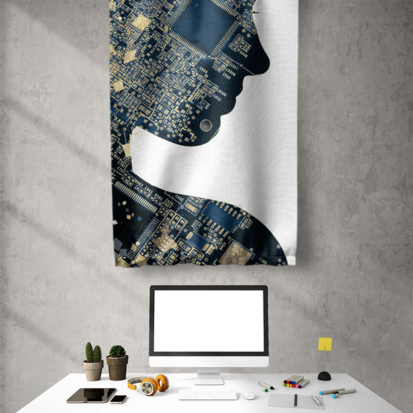 Yapay Zekâ Silueti Devre Tasarımlı Duvar Flaması 5428