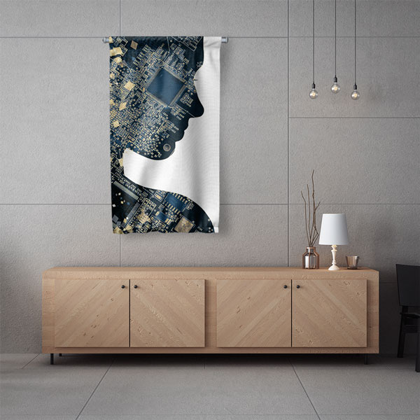 Yapay Zekâ Silueti Devre Tasarımlı Duvar Flaması 5428