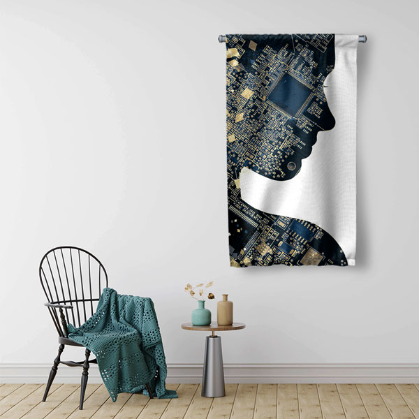 Yapay Zekâ Silueti Devre Tasarımlı Duvar Flaması 5428