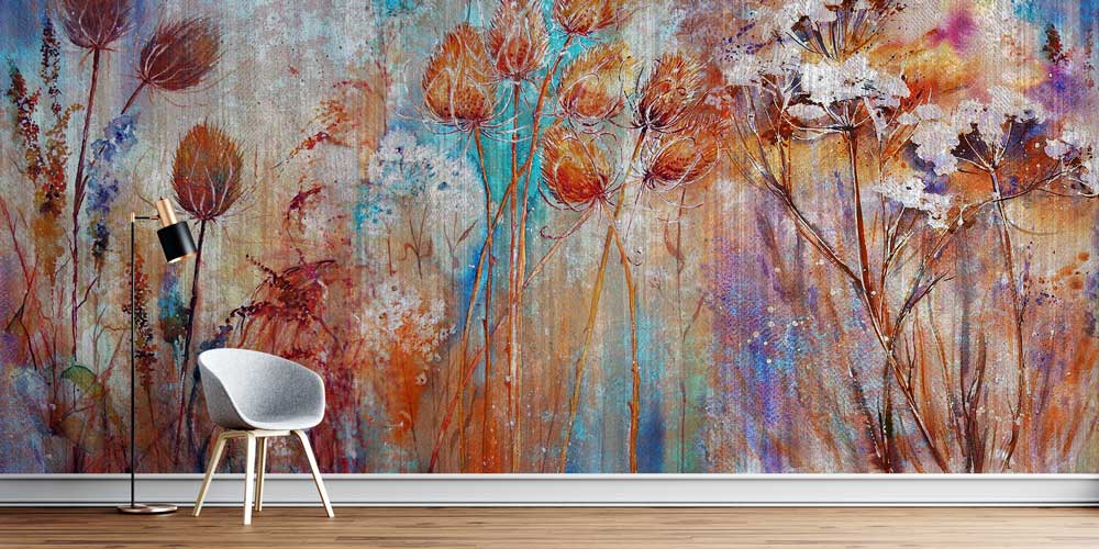 Sanatsal Botanik Dokulu Çiçek Desenli Duvar Kağıdı 12777