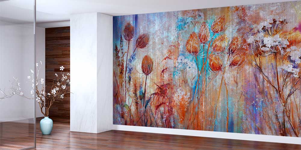 Sanatsal Botanik Dokulu Çiçek Desenli Duvar Kağıdı 12777