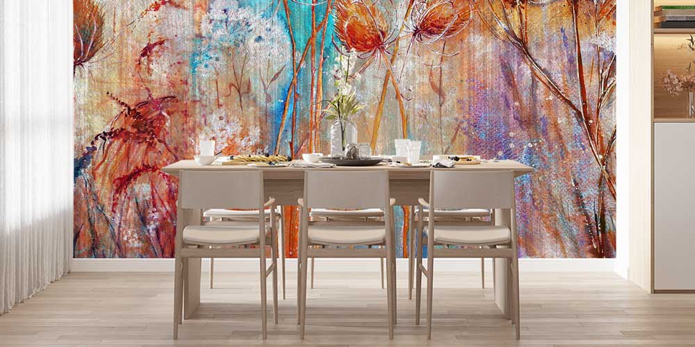 Sanatsal Botanik Dokulu Çiçek Desenli Duvar Kağıdı 12777