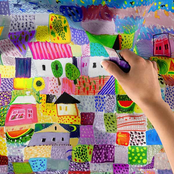 Renkli Geometrik Desenli Sanatsal Duvar Örtüsü Kumaş Baskı 12592