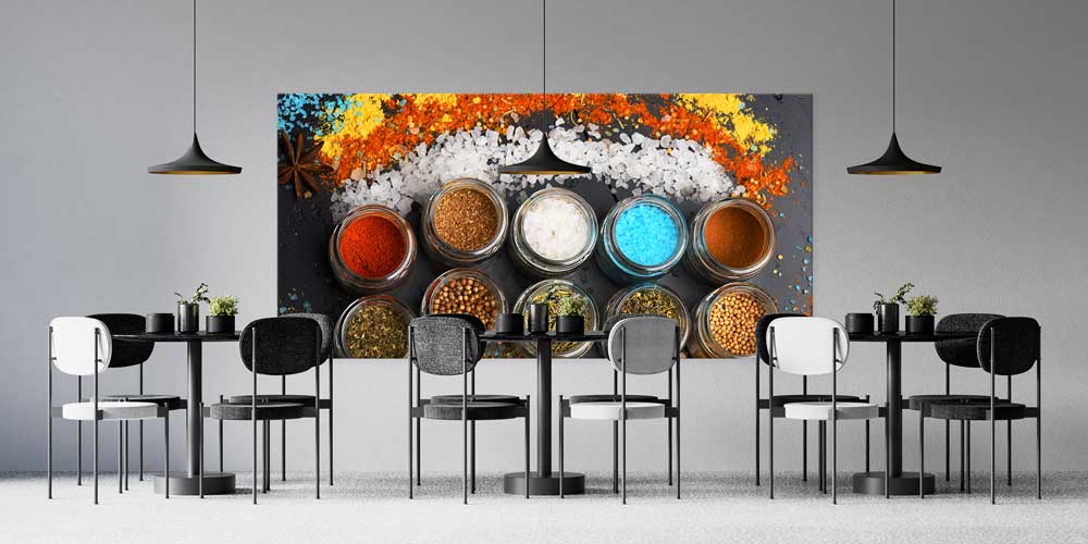 Baharat Kavanozları ve Renkli Tuzlar Temalı Büyük Ebat Duvar Dekoru – 12410