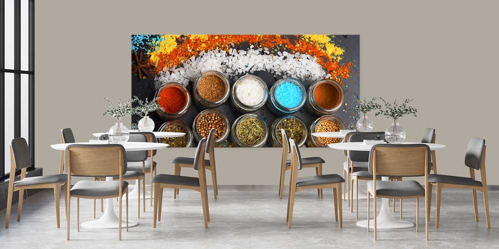Baharat Kavanozları ve Renkli Tuzlar Temalı Büyük Ebat Duvar Dekoru – 12410