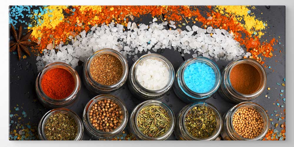 Baharat Kavanozları ve Renkli Tuzlar Temalı Büyük Ebat Duvar Dekoru – 12410