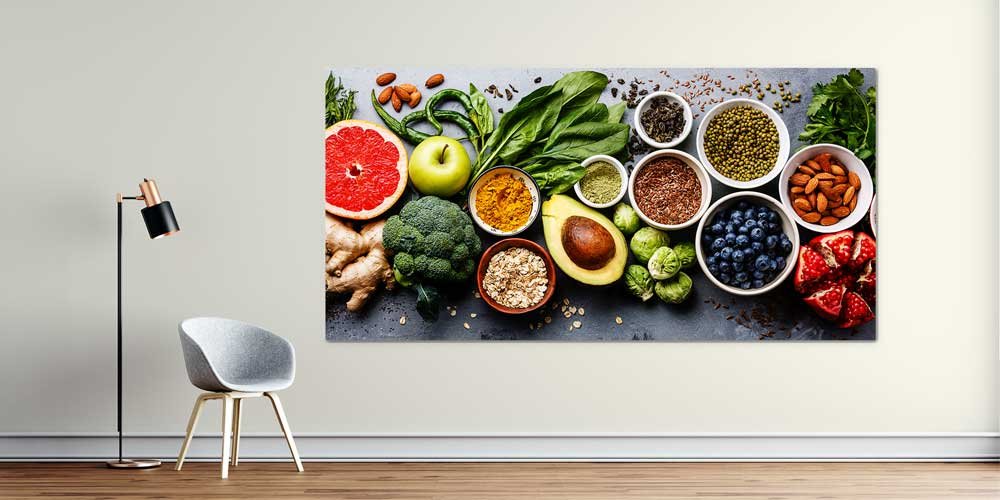 food-big-size-wall-art-12411-00 Doğal Sebze ve Meyve Kompozisyonlu Büyük Ebat Duvar Dekoru – 12411