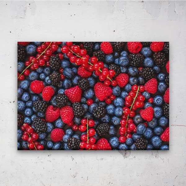 Kırmızı ve Mavi Orman Meyveleri Desenli Mutfak Sanatı Duvar Tablosu – 12243
