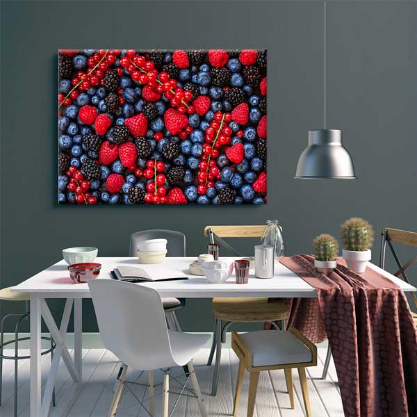 Kırmızı ve Mavi Orman Meyveleri Desenli Mutfak Sanatı Duvar Tablosu – 12243