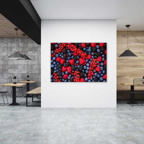 Kırmızı ve Mavi Orman Meyveleri Desenli Mutfak Sanatı Duvar Tablosu – 12243