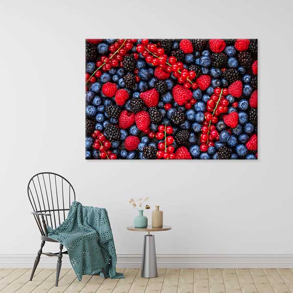 Kırmızı ve Mavi Orman Meyveleri Desenli Mutfak Sanatı Duvar Tablosu – 12243