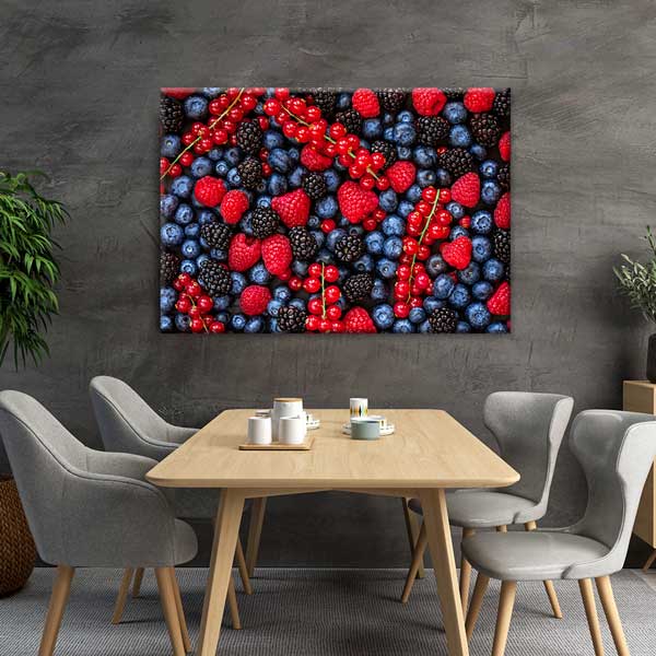 Kırmızı ve Mavi Orman Meyveleri Desenli Mutfak Sanatı Duvar Tablosu – 12243