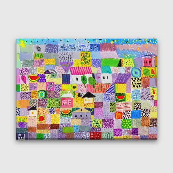 Renkli Desenli Evler Kompozisyonu Kanvas Duvar Tablosu – 12634