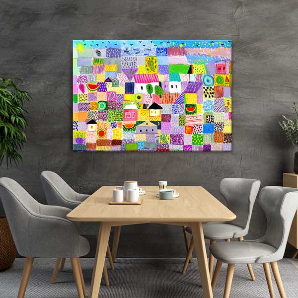 Renkli Desenli Evler Kompozisyonu Kanvas Duvar Tablosu – 12634
