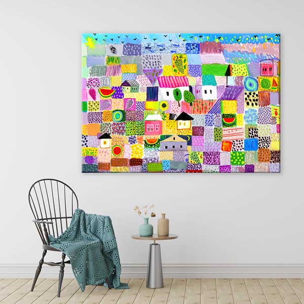 Renkli Desenli Evler Kompozisyonu Kanvas Duvar Tablosu – 12634