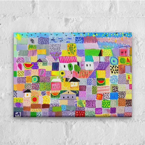 Renkli Desenli Evler Kompozisyonu Kanvas Duvar Tablosu – 12634