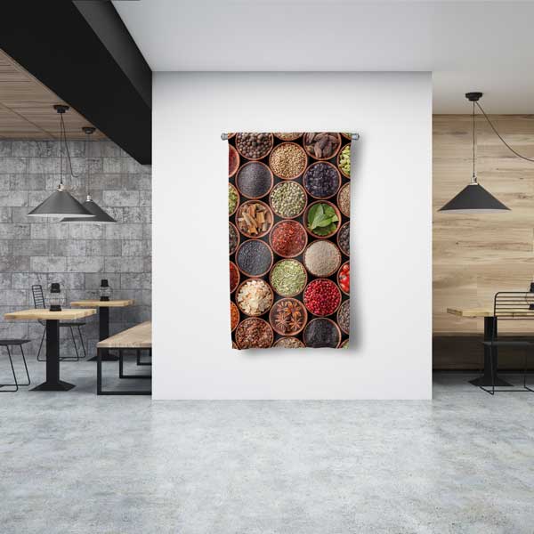 food-wall-art-banner-12600-00 Renkli Baharat Kaseleri Desenli Duvar Flaması 12600
